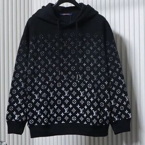 Louis Vuitton men’s L  Black Monogram Hoodie with All-Over Logo Pattern